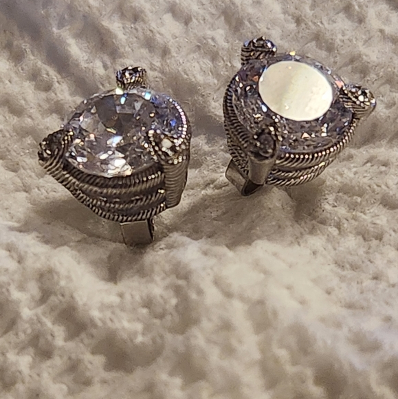 Judith Ripka 925 Sterling Silver Gilt CZ Diamonique Stud Earrings - Picture 13 of 16